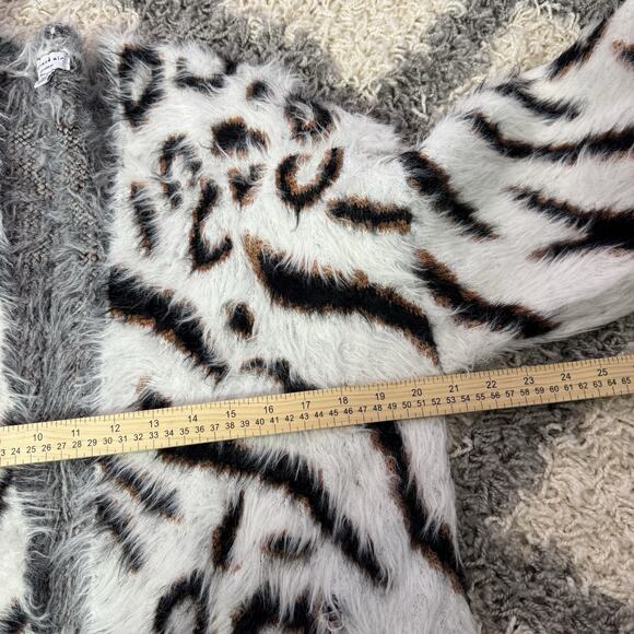 Anthropologie Current Air L Animal Print Faux Fur Open Cardigan Jacket Cozy - Picture 7 of 7